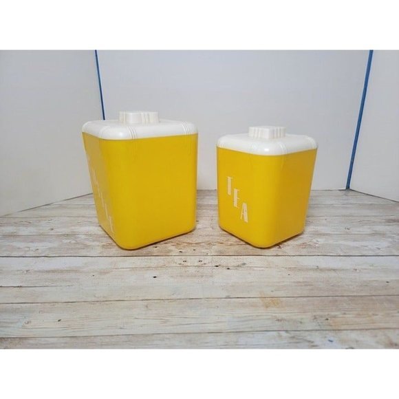 Vintage Yellow Canisters Tea and Coffee Rona Plastic Corp. NY, NY - Picture 7 of 12